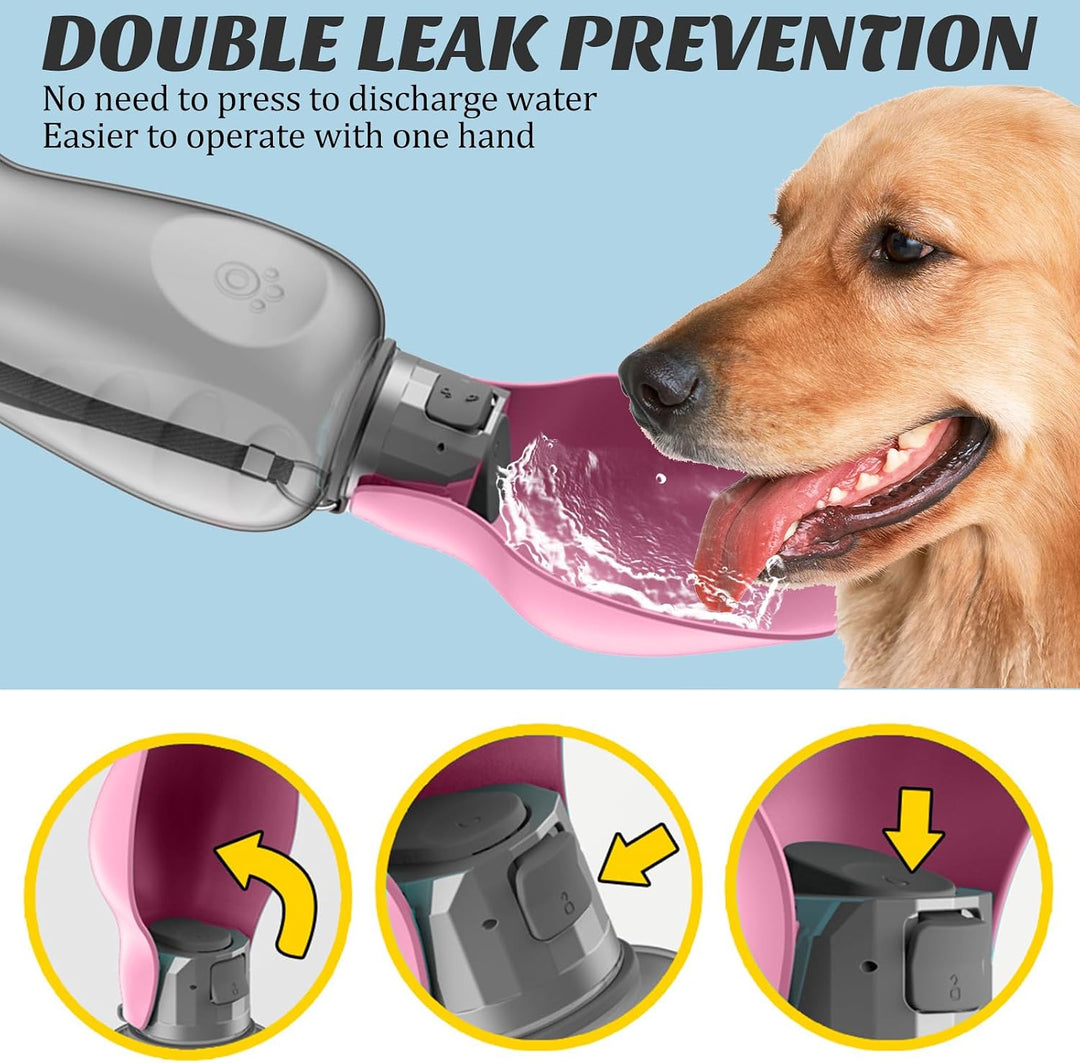 800ML Hunde Trinkflasche für Unterwegs, Auslaufsichere Wasserflasche für Hunde, Tragbare Haustier Hu