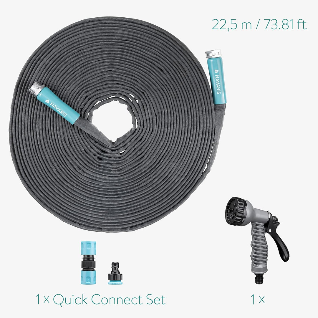 Navaris Flexibler Gartenschlauch 22,5m - Flachschlauch mit Brause und Schnelladaptern - Wasserschlau