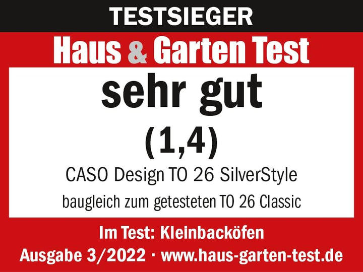 CASO TO 26 SilverStyle - Design Backofen, Testsieger im Haus & Garten Test, 26 Liter Garraum, 3 Eins