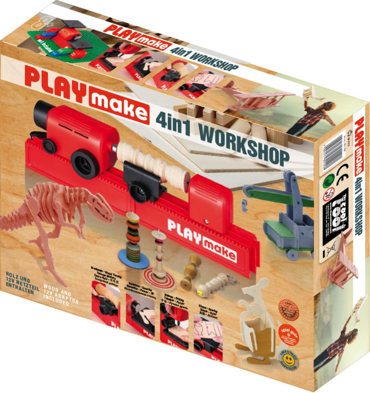 PLAYMAKE - 4in1 Workshop - Werkzeug Kinder - Holz-Bearbeitung Werken Basteln
