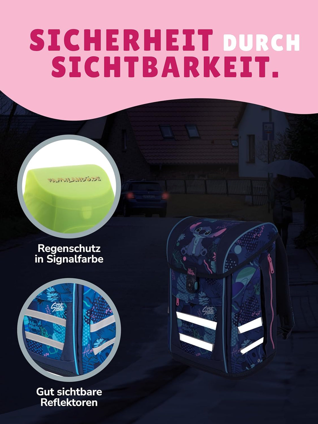 Familando McNeill Mädchen Schulranzen 1. Klasse · Disney Lilo & Stitch · ergonomischer Tornister · S