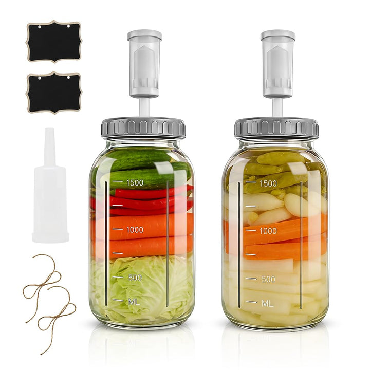 Fermentierglas 2 Stück 2L, Kimchi Behälter mit Luftschleuse, Perfekt für die Gärung für Kimchi, Saue
