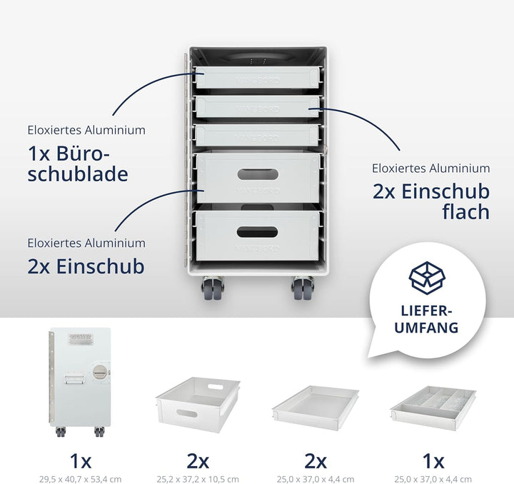 Rollcontainer mit Schubladen, mobiler Aktenschrank, Metallschrank, Schubladenschrank Küche, Druckert