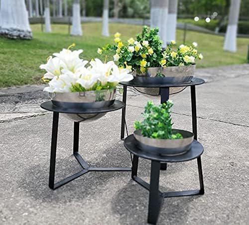 DanDiBo Blumenhocker Metall mit Topf Schwarz Silber Blumenständer 96091 3er Set Blumensäule Modern P