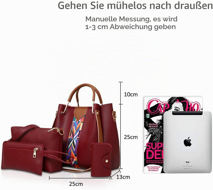 NICOLE &amp; DORIS Damen Handtaschen Umhängetaschen 4 Stück Handtaschen für Damen Top-Griffe Schultertas