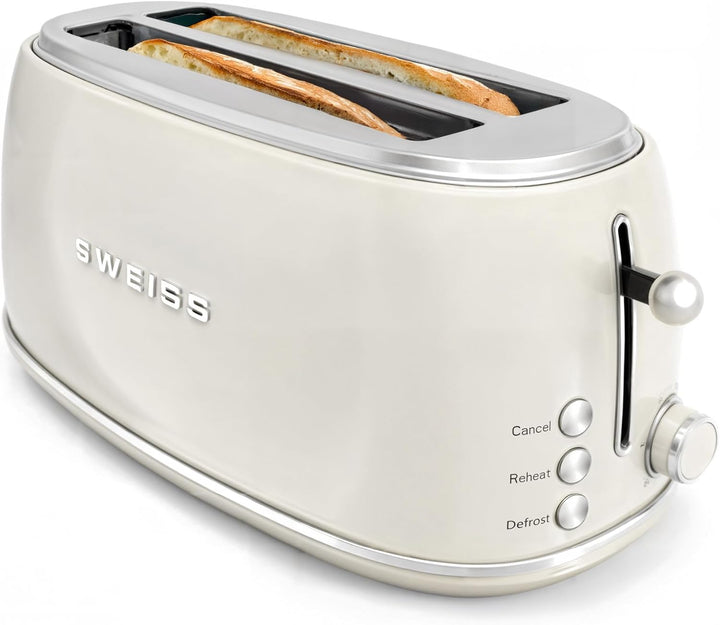 SWEISS Vintage Toaster GRV8, 2 Schlitze, 6 Bräunungsstufen, Spezialbreite für Baguettes, Auftaufunkt