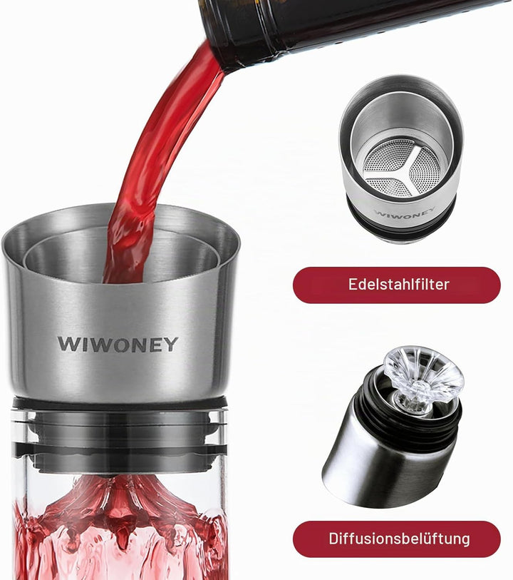 Weindekanter, Weinkaraffe mit Belüfter und Filtern, 100% Handgeblasenes Bleifreies Kristallgläser, D