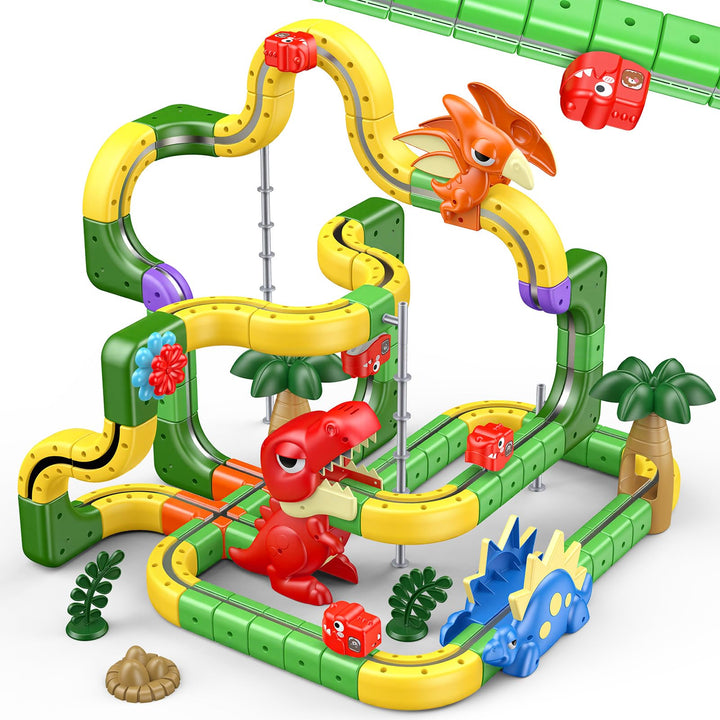 EUCOCO Dinosaurier Spielzeug ab 3 4 5 6 7 8 Jahre Junge, 188 Pcs Flexible Cube Track Kreatives Gebur