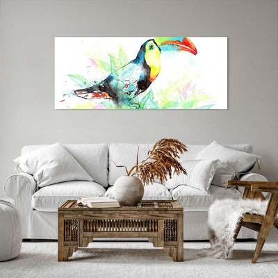 Wandbilder Dekoration Wohnzimmer Vogel Toucan Neugier wild Panorama Bilder auf Leinwand 120x50cm Lei