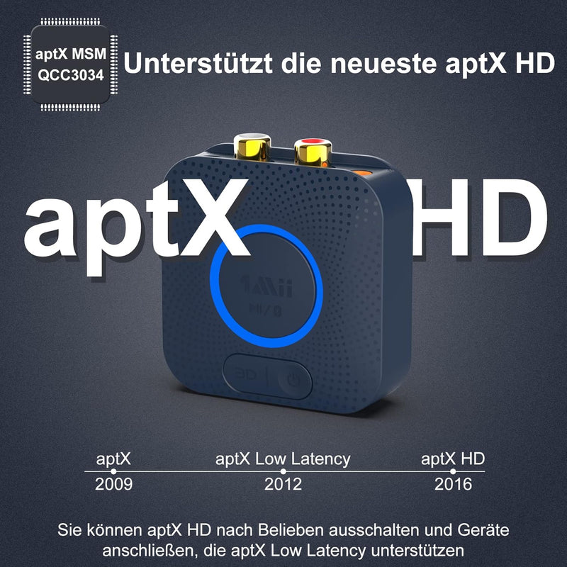 1Mii B06HD Bluetooth 5.0 Empfänger, aptX HD & Low Latency Wireless Audio Adapter mit 3D Surround, Hi