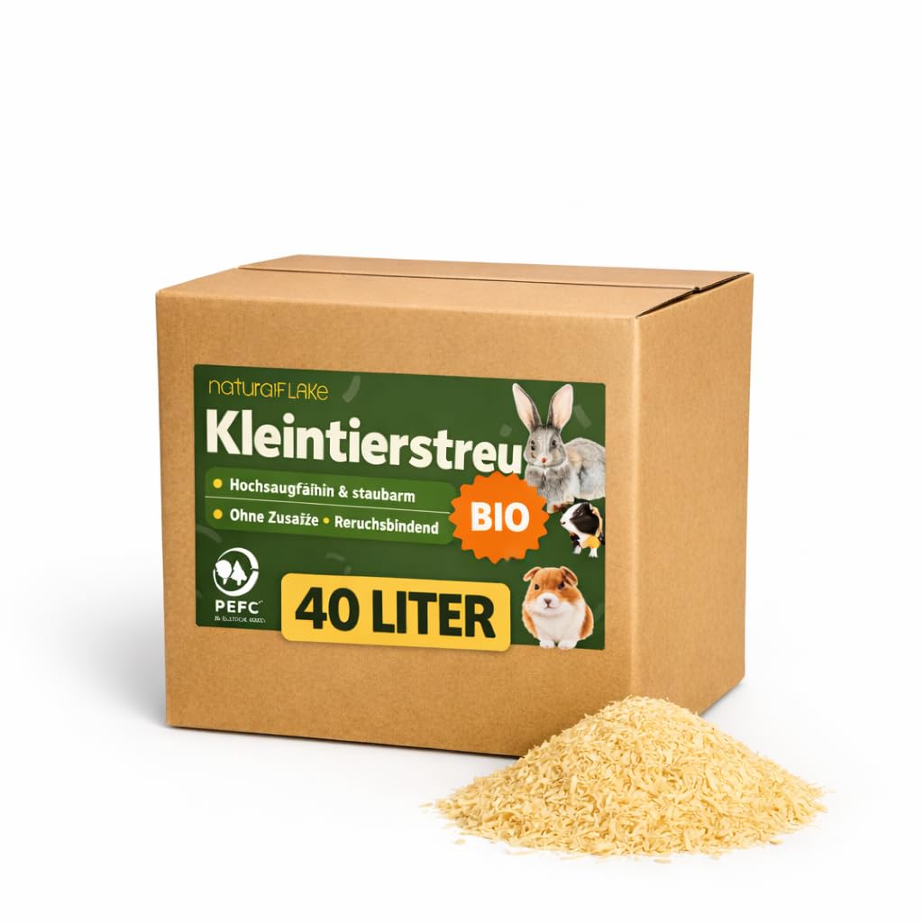 Kleintierstreu Bio 40 L – Staubarme, hochsaugfähige Einstreu im Karton – Für Kaninchen & Nager