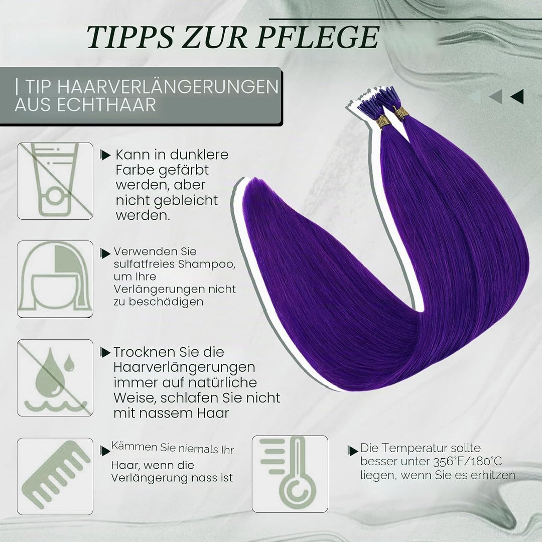 RUNATURE Lila Haarverlangerung Echthaar Bonding Lila 50cm Remy I Tip Extensions Echthaar Purple Bond