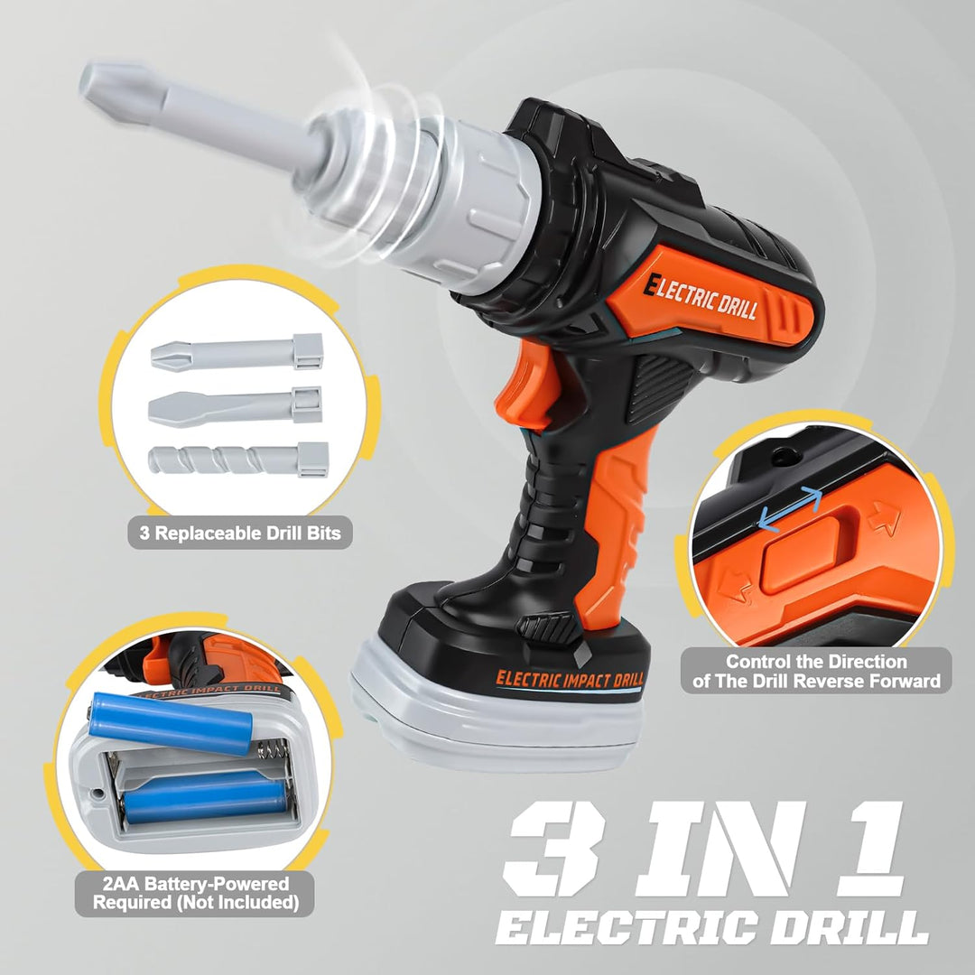 Vanplay Werkzeugkoffer Kinder Spielzeug ab 3 Jahre Werkzeug Kinder mit Motorsäge, Elektrische Bohrma