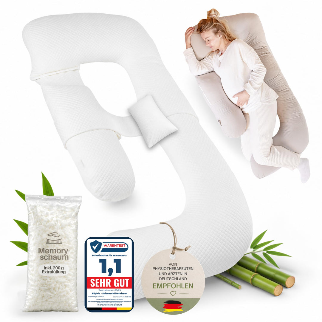 Seitenschläferkissen XL, Schwangerschaftskissen, Stillkissen, Memory Foam Füllung, Kissenbezug 100%