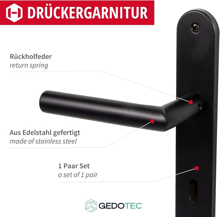 Gedotec Drückergarnitur Schwarz matt [BB - Buntbart] 1x Tür Beschläge Langschild I Türgriffe Innentü
