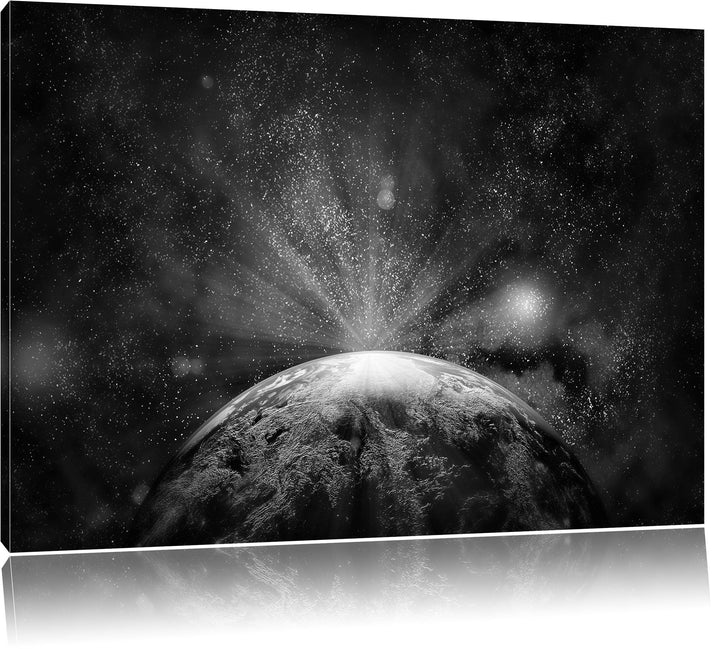 Pixxprint Sicht vom Mond auf die Erde / 100x70cm Leinwandbild bespannt auf Holzrahmen/Wandbild Kunst