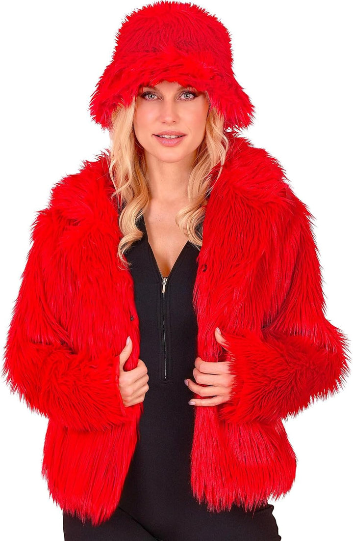 W WIDMANN MILANO Party Fashion - Damen Kunstfell-Jacke, flauschiger Pelz, Plüschjacke, Kostüm, Party
