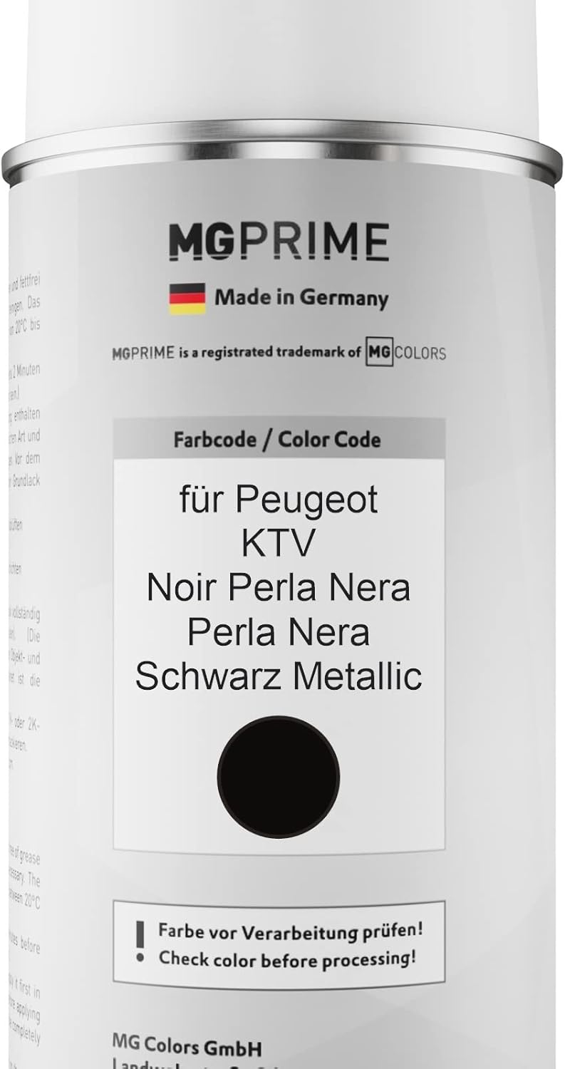 MG PRIME Autolack 2K Spraydosen Set für Peugeot KTV Noir Perla Nera/Perla Nera Schwarz Metallic Basi
