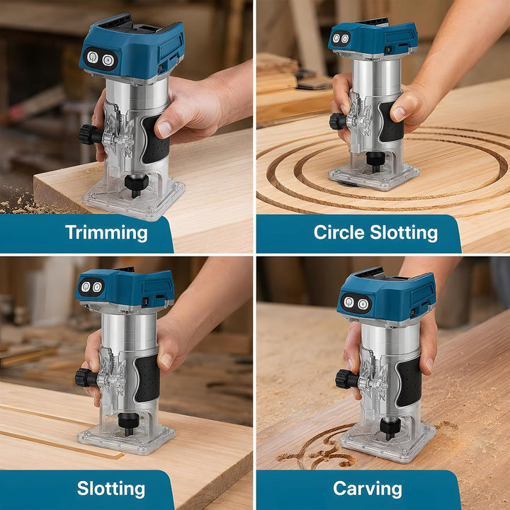 Akku Oberfräse Kompatibel mit Makita 18V Akku, 800W Bürstenloser Trimmer Einhandfräse Kantenfräser,