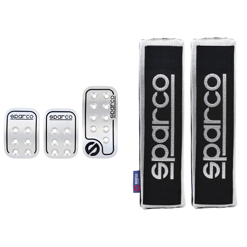 Walser 16959 Pedalset Sparco Racing 3 - teilig & SPC Gurtpolster Set schwarz Aluminium Bundle mit Gu
