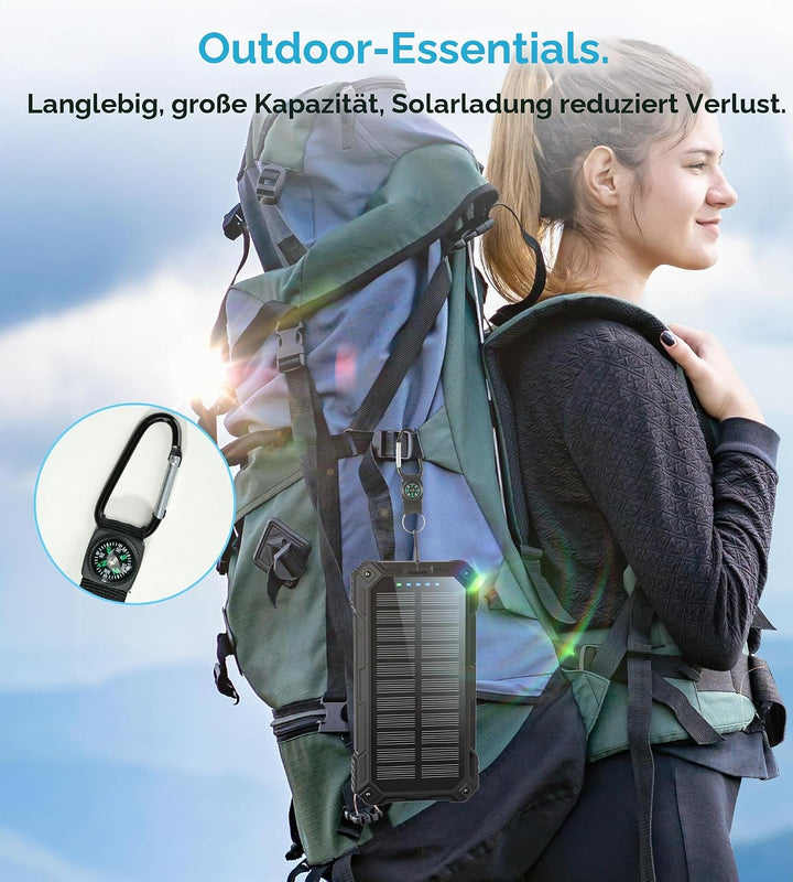Solar Powerbank 56800mAh, 30W Solarladegeräte PD 3.0A USB C Schnellladen mit 4 Kabeln, 3 Port (2 USB