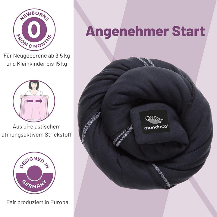 manduca Sling – elastisches Babytragetuch für Neugeborene ab 3,5 kg und Babys bis 15 kg – stabiles T