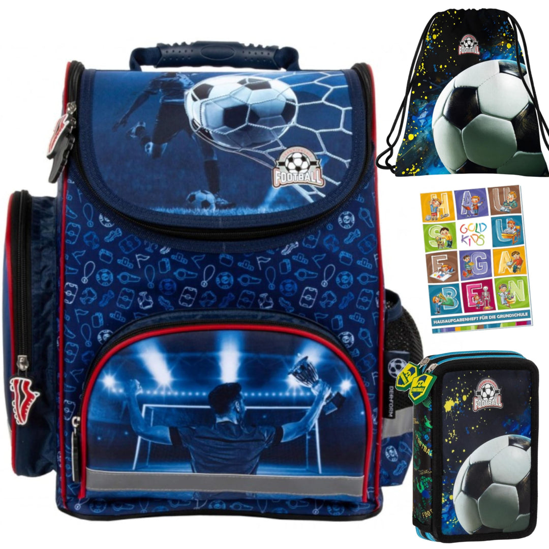 Goldkids - Schulranzen für Jungen, 4er-Set - Schul-Rucksack für Kinder mit Federmäppchen - Schuhbeut