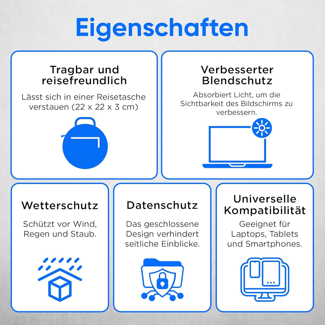 ReFind Sonnenschutz für Laptop - Blendschutz für Arbeit im Freien. Mit Sichtschutz, Hitzeschutz und
