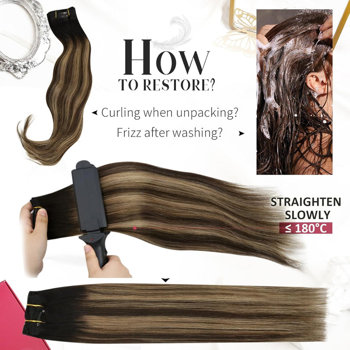 Moresoo Echthaar Extensions Clip Schwarz Remy Clip in Extensions Echthaar Doppelt Tressen Haarextens