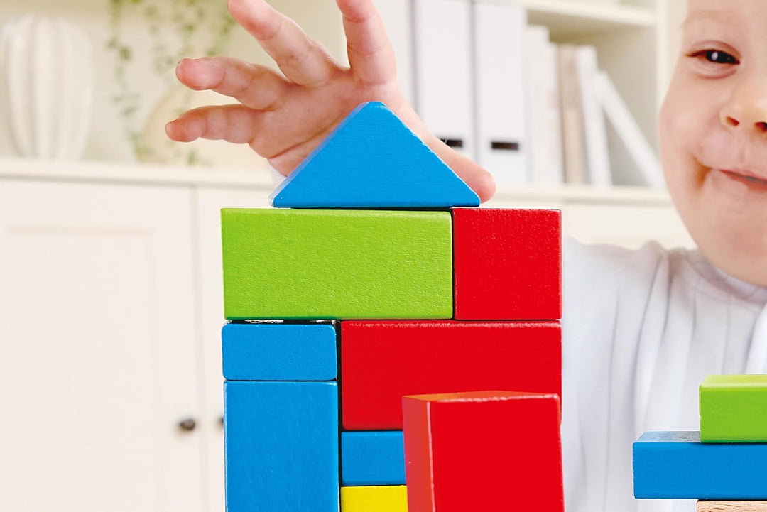 Hape Bunte Holzbausteine für Kinder Holzbausteine-Set zum Stapeln Lernspielzeug für Kleinkinder, 50