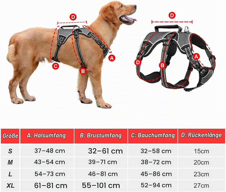HEELE Hundegeschirr, Ausbruchsicher, Schnalle im Halsbereich, Reflektierend, Brustgeschirr mit Robus