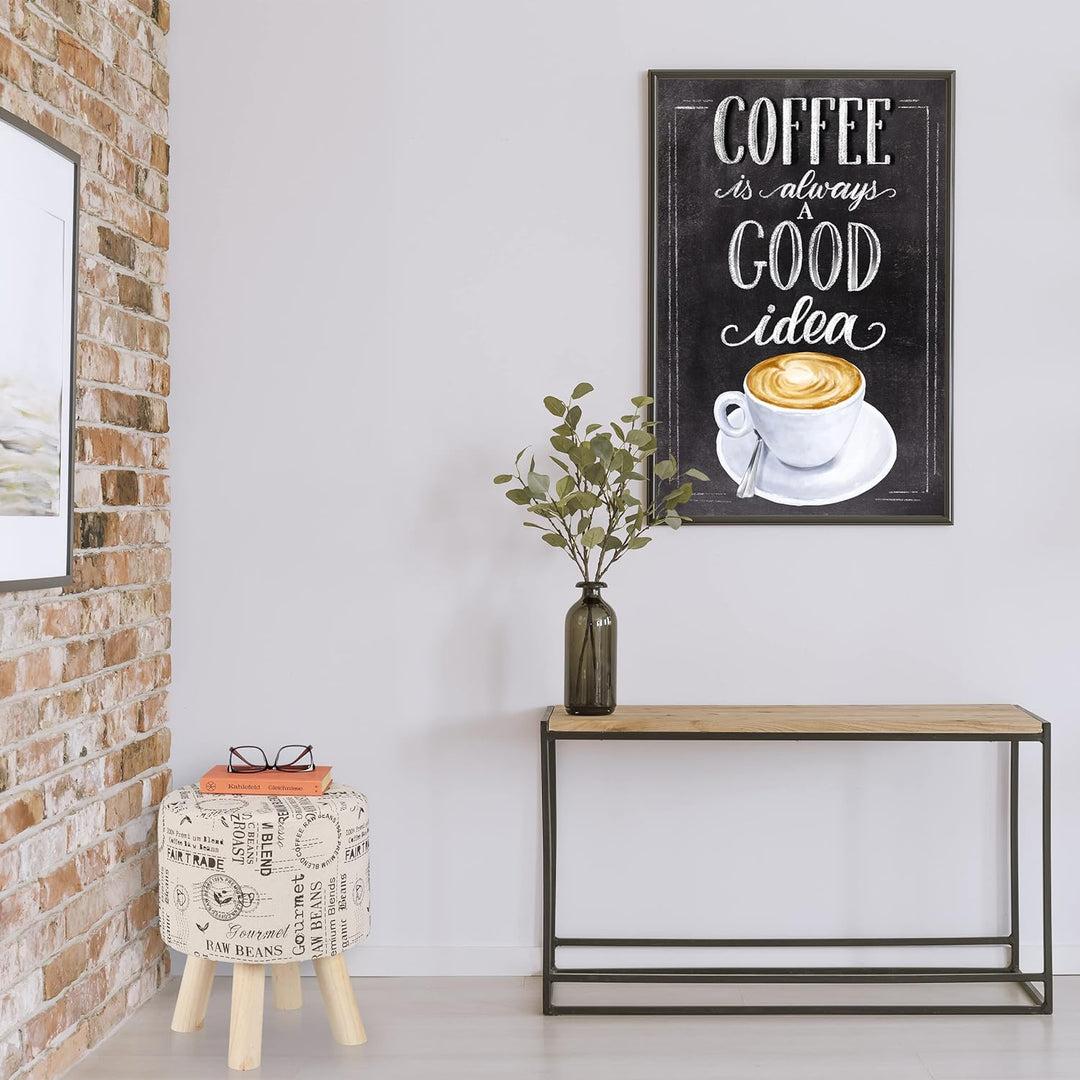Relaxdays Sitzhocker, Stoffbezug, Holzbeine, gepolstert, runder Hocker, Wohnzimmer, Kaffee-Motiv, Hx