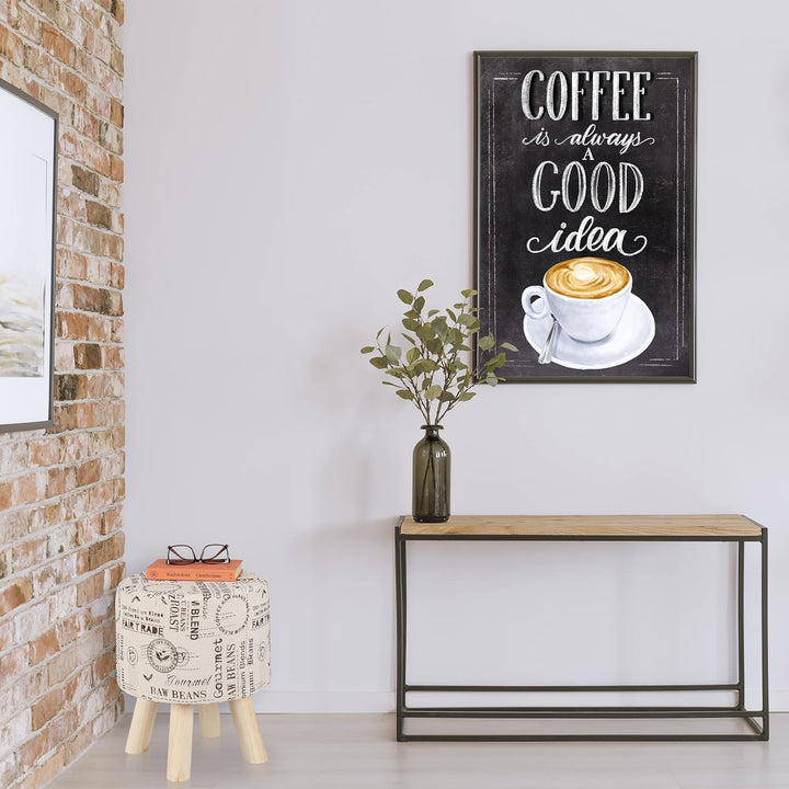 Relaxdays Sitzhocker, Stoffbezug, Holzbeine, gepolstert, runder Hocker, Wohnzimmer, Kaffee-Motiv, Hx