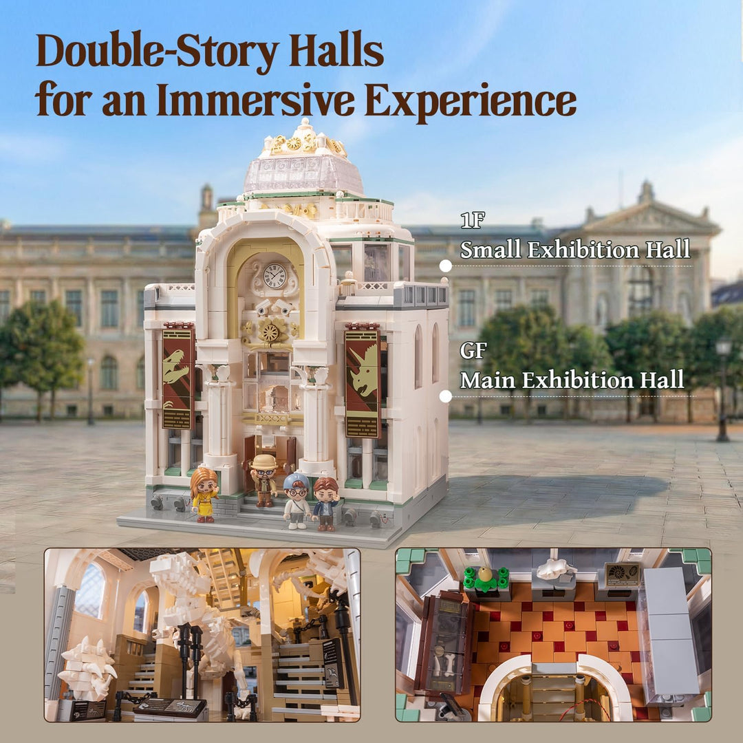 PANTASY Dinosaurier Museum Klemmbaustein Set, Barockes Architekturmodell mit Erweiterbaren Ausstellu