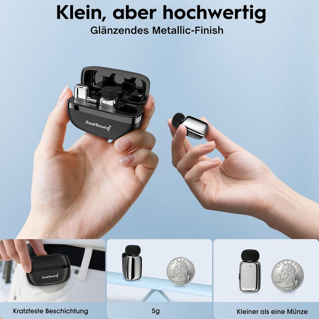 zealsound Mini Kabelloses Lavalier-Mikrofon für iPhone Handy Android, Wireless Ansteckmikrofon mit R
