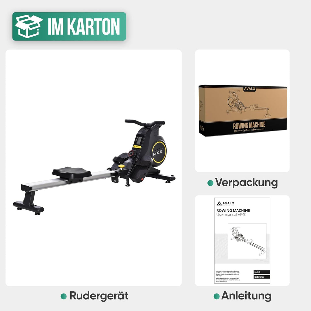 Avalo Rudergerät zusammenklappbar mit Display - Rudergerät mit 8 Widerstandsstufen - Rudergerät für