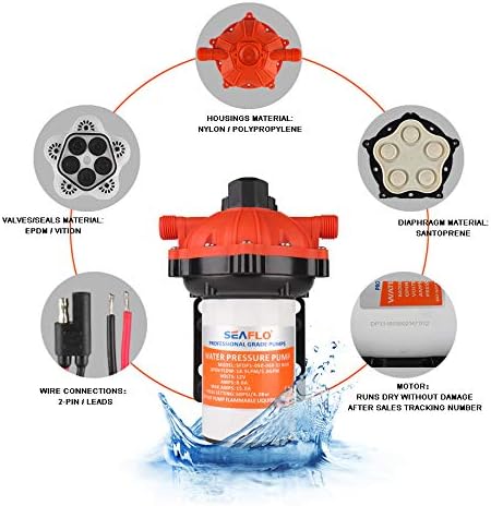 LIGHTEU®, Seaflo DC 12V 15L/Min 4,2 bar, 5 Kammer Wasserdruck Membranpumpe, 51s Druckpumpe für Marin