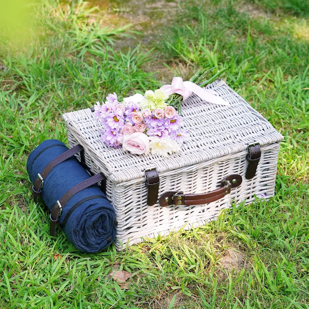 Picknickkorb-Set für 2 Personen mit Isolierkühler, wasserdichte Picknickdecke, Geschirr für Familie,
