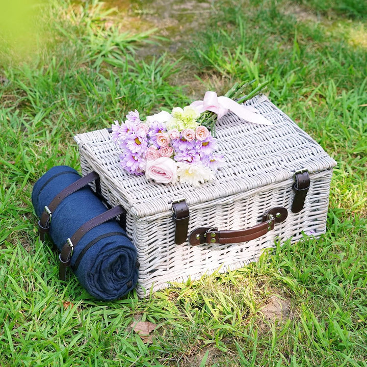 Picknickkorb-Set für 2 Personen mit Isolierkühler, wasserdichte Picknickdecke, Geschirr für Familie,