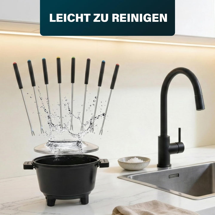 Princess Fondue Black, 1,5L Kapazität, Einstellbarer Thermostat, Keramikbeschichtung, 8 Edelstahlgab