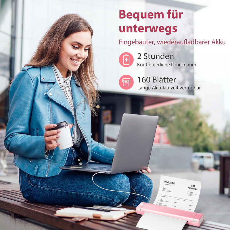 Omezizy M08F A4 Thermodrucker -Bluetooth Drucker Handy für Reisen, Kabelloser Stencil Drucker, Inkle