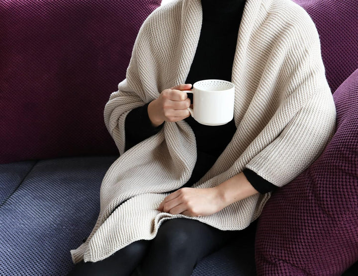 Ever Bloom Damen Winter Poncho Schal auch als warme leiche Kuscheldecke, Multifunktion Grau, Grau