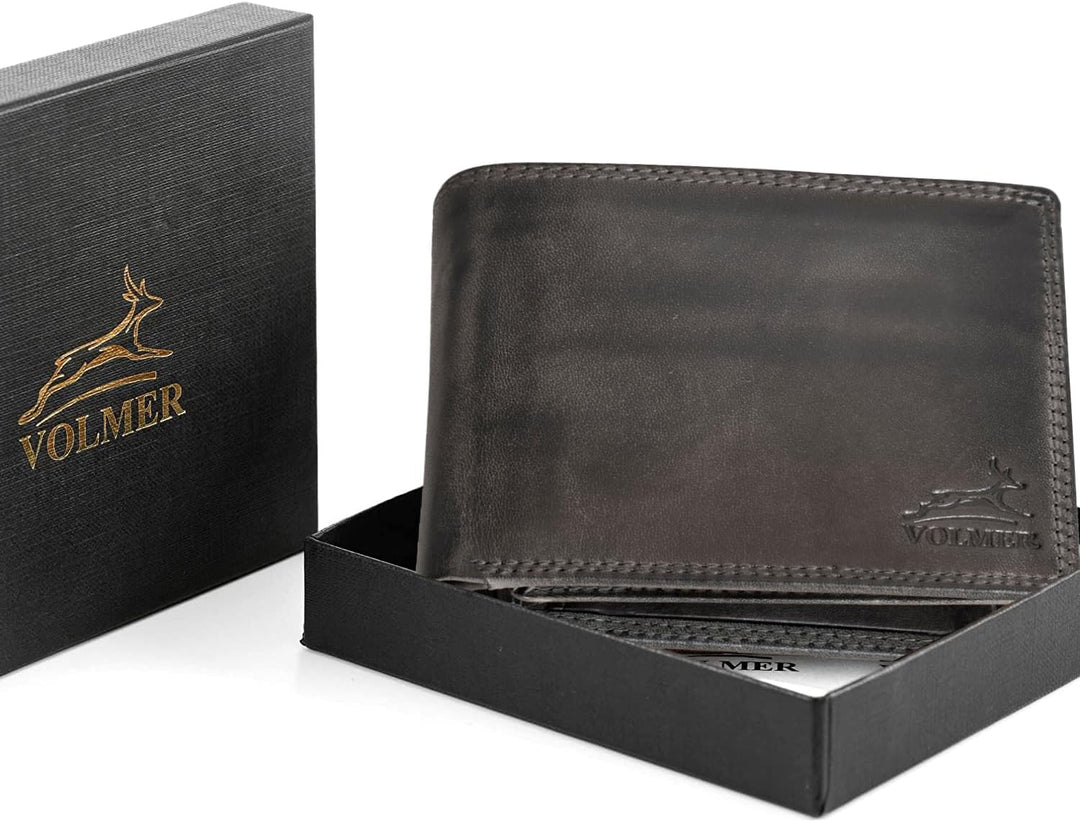 Fa.Volmer ® Leder Geldbörse Herren mit RFID-Schutz I extra-stabile Doppelnaht I 9 Fächer für Kreditk