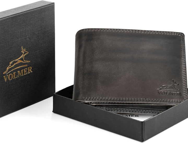 Fa.Volmer ® Leder Geldbörse Herren mit RFID-Schutz I extra-stabile Doppelnaht I 9 Fächer für Kreditk