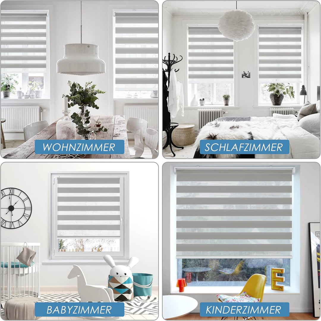 SBARTAR Doppelrollo schnurlos Klemmfix Rollos für Fenster ohne Bohren & zum Bohren, Hellgrau 75x120c