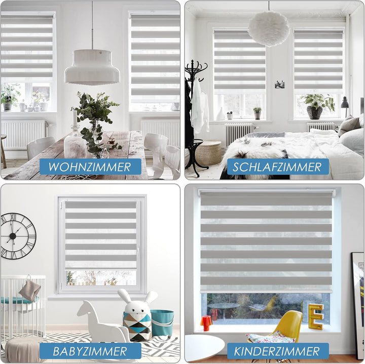 SBARTAR Doppelrollo schnurlos Klemmfix Rollos für Fenster ohne Bohren & zum Bohren, Hellgrau 75x120c