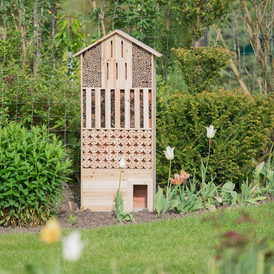 Relaxdays Insektenhotel XXL stehend, Nisthilfe für Biene, Schmetterling, Igelhaus, Holz, HxBxT: 118