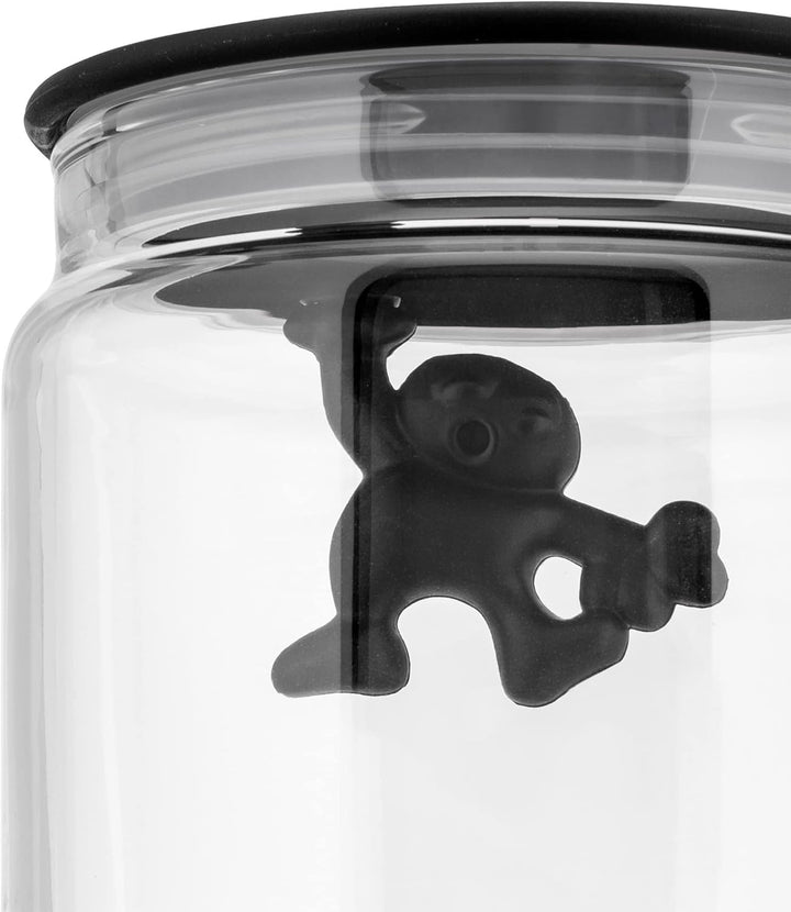 Alessi AMDR04 B Gianni a little man holding on tight, Küchendose mit abgedichtetem Deckel Glas , Sch