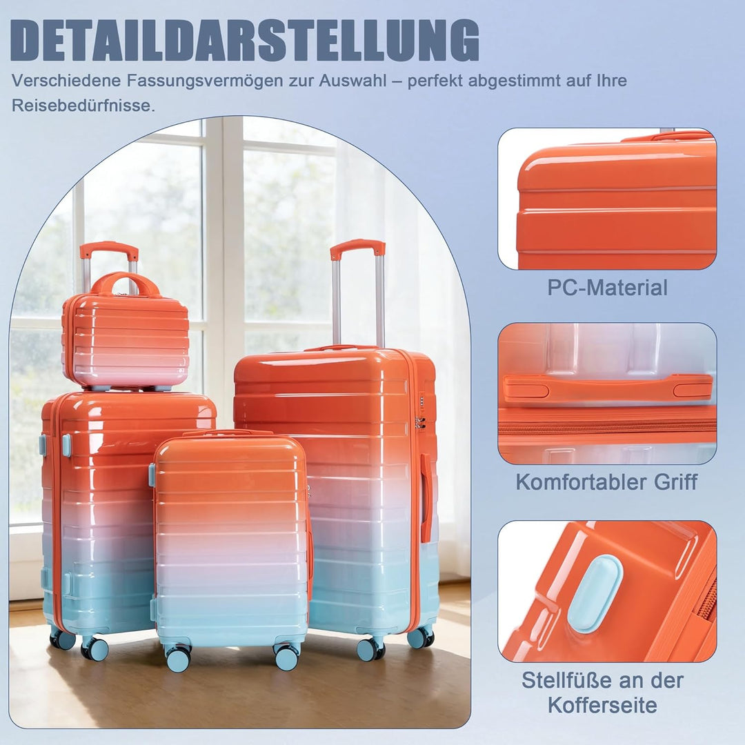 Hartschalen-Koffer Trolley Handgepäck Rollkoffer, Reisekoffer Set mit 4 Rollen, 4er Gepäckset, Blau