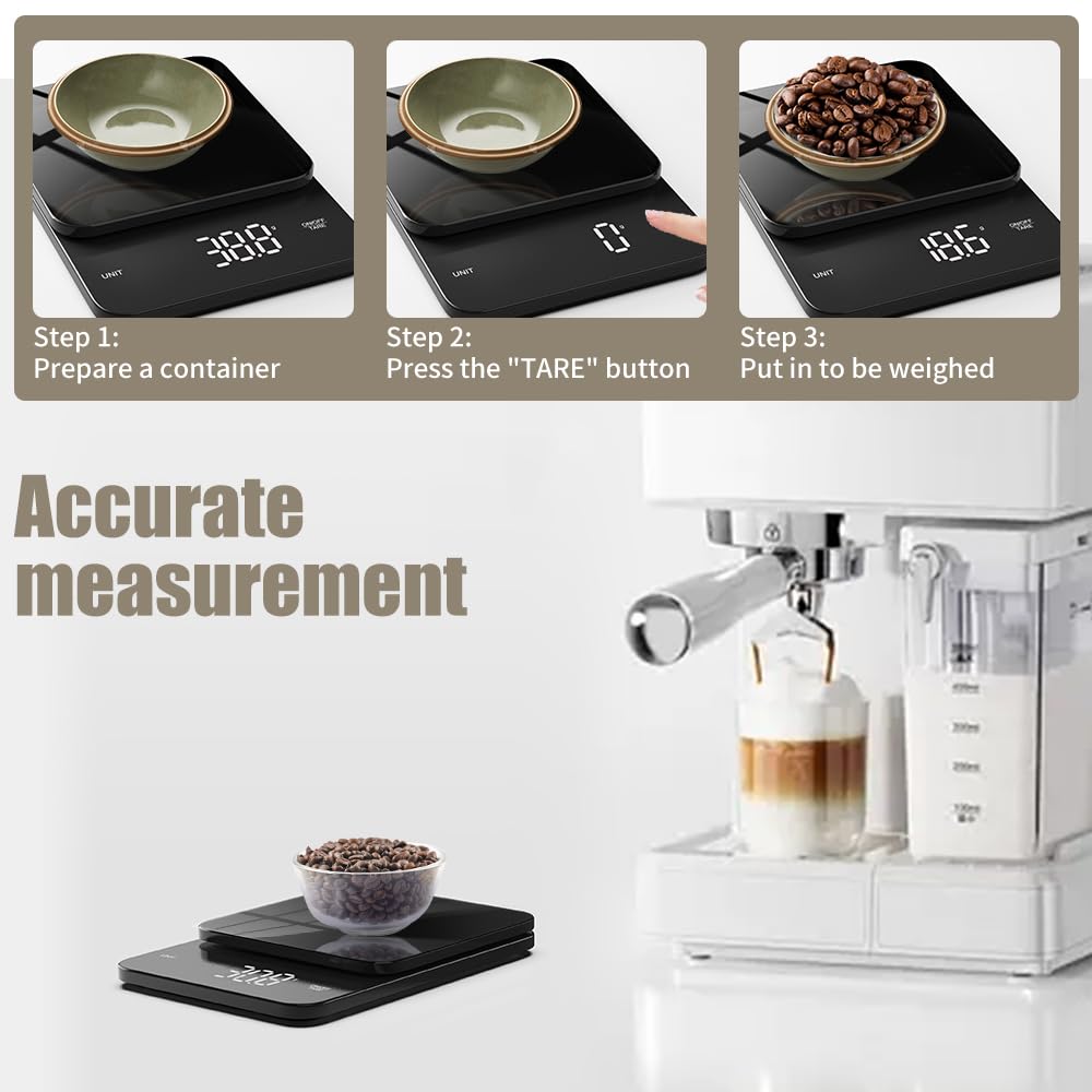 Küchenwaage Digital, Glas Digitale Waage Elektronische, USB-Aufladung, Kaffeekochen Wiegen, Hochpräz